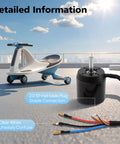 Offroad Electric Skateboard Motor Kit 24V 2300W Brushless Outrunner shown with wiring and connectors on rooftop setup