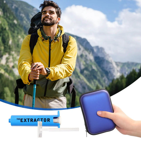 Snake Bite And Bee Sting First Aid Kit With Venom Extractor Suction Pump For Outdoor Adventures Camping And Hiking Includes Suction Cups Alcohol Pads Bandages Razor Mask And Instruction Card, shown with case