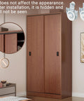 Sliding Closet Door Rollers Hardware Kit With Adjustable Mounting Hooks And Screws, installed on a wooden wardrobe