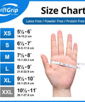 Size chart showing hand measuring for Blue Nitrile Exam Gloves Disposable Latex Free Non Sterile Medium