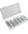 Open box of 555 Piece Cotter Pin Set With Spring Hairpins And Trailer Hitch Pins Pro Grade Heavy Duty Steel Fasteners For Auto Repair Industrial Hardware And DIY Quick Fixes.