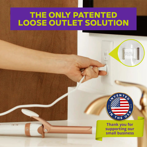 Hand installing glow-in-the-dark outlet fix in wall socket, Loose Outlet Fix Glow In The Dark 25 Pack Easy No Fuss Upgrade