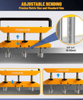 Three Station Edge Roller Bender for sheet metal demonstrating adjustable height and 5/8 to 4-inch bend capability
