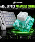 Dope One Handed Gaming Keyboard With Hall Effect Magnetic Switches highlighting a transparent magnetic switch near the keypad.