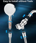 Assembly of Shower Head With Six Spray Modes And High Pressure 59 Inch Hose, Handheld Water Filter For Hard Water That Reduces Chlorine