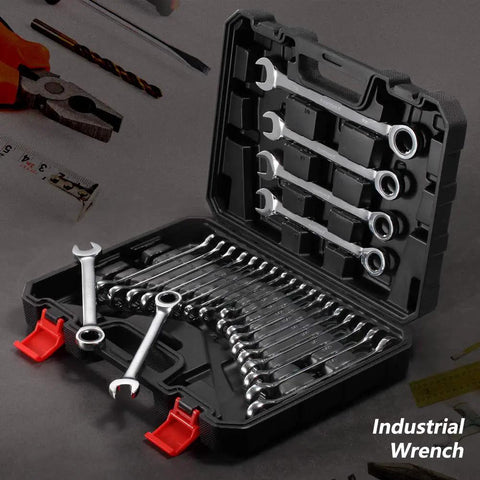 24 Piece Ratchet Wrench Set With Chrome Vanadium Steel Built To Last, 72 Tooth Box End And Open End Wrenches, Metric And SAE Sizes, Organizer Box, Pro Grade Heavy Duty Mechanics Tool Kit For Garage And Home Repairs