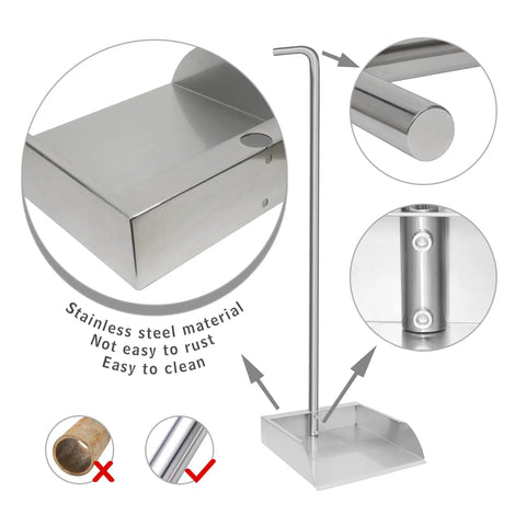Heavy Duty Stainless Steel Pooper Scooper Set With 33.4 Inch Upright Dustpan And Spade For Indoor Outdoor Pet Waste Cleanup No Fuss Easy Wash Rustproof Durability Extra Long Handle Ergonomic Comfort For Quick Cleanup, showing details of stainless steel material and construction.