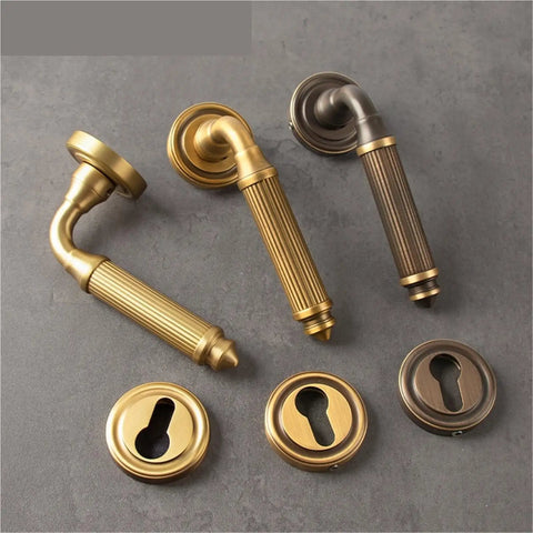 Interior Lever Lock Door Handle For Bedroom Privacy With Split Design Brass Finish Mute Knob Hardware Wooden Door Compatible