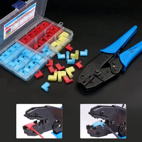 Right Angle Spade Connectors Nylon Flag Spade Female Insulated Terminals For 22 18 18 14 12 10 Gauge Assortment Kit with crimping tool