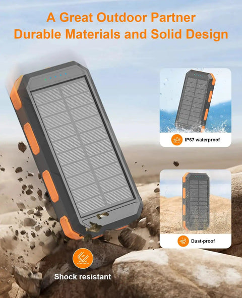 Portable Solar Power Bank 38800mAh With PD 22.5W USB C Fast Charging Four Built In Cables Dual LED Emergency Flashlights rugged