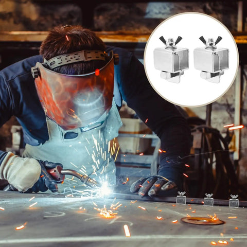 Welder using Pro Grade Heavy Duty 16 Piece Sheet Metal Welding Clamp Set for auto body panels with clamps inset image
