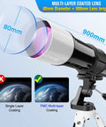 High Powered 80mm 900mm Refractor Telescope with FMC Multi-layer Coating and AZ Mount