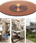 Brown 120cm Turntable Lazy Susan Rotating Serving Tray With Tempered Glass Round Dining Table Top Boss Level Smooth 360 Degree Spin shown in dining and outdoor settings.