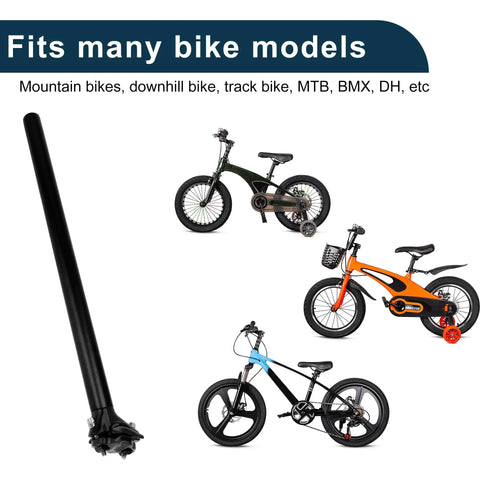 Adjustable Angle 27.2x500mm Aluminum Alloy Bike Seat Post Universal Saddle Post For Mountain And Road Bikes Black displayed with bike models