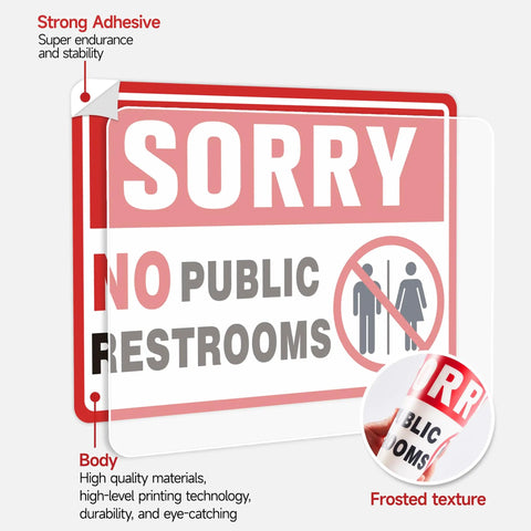 Two Pack No Public Restroom Signs For Biz And Home Self Adhesive Weatherproof Vinyl Stickers, showing strong adhesive and frosted texture