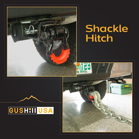 Beefy Heavy Duty Shackle Hitch For 2 Inch Receivers With 15 Ton Break Strength, 5/8 Inch Screw Pin Included, 3/4 Inch D Ring Shackle on vehicle