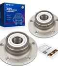 Rear Wheel Bearing And Hub Assembly 512319 With 5 Lug Fits 2005-2018 Jetta Passat Beetle Tiguan CC Golf GTI Eos Q3 TT And More Road Ready OEM Quality Replacement For A Smooth Quiet Ride And Easy Install, 2-pack shown with packaging.