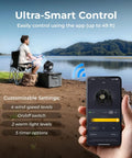 Person controlling Rechargeable 20000mAh Portable Fan With 4 Speed Settings 9 Inch Blade via app by a lakeside