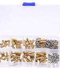 Brass Standoff Nut And Screw Kit 180 Pieces With Male And Female Hex Column Copper Spacers, Electronics PCB Hardware Kit In Clear Storage Box For DIY Projects, Networking And Office Equipment For Your Next Pro Build Gear, open organizer with brass spacers and screws