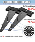 Heavy Duty Shed Door Hinges 6 Inch T Strap With 70 Screws Includes Mounting Hardware Rust Proof Black Powder Coated Gate Hinges