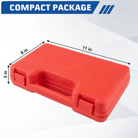 Jiimee fuel pressure tester kit case, red plastic, 11 x 8 x 3 in, automotive tool storage