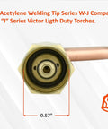 Light Duty Welding And Brazing Torch Handle For Victor W-J Acetylene Tips, front view of torch tip with dimensions