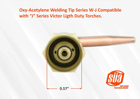 Light Duty Welding And Brazing Torch Handle For Victor W-J Acetylene Tips, front view of torch tip with dimensions