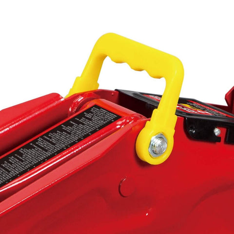 Close-up of handle on Heavy Duty Hydraulic Floor Jack 2 Ton Trolley Jack With 4000 Lb Capacity, Safety Overload System, red finish.