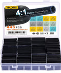 Heat Shrink Tubing Kit With 446 Pieces, 4 To 1 Ratio Adhesive Lined Marine Grade, 7 Diameters, Precut 1.75 Inch Length, Black Box View