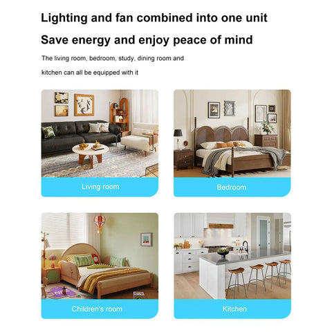 Various rooms featuring 40W Small Ceiling Fan with Lights, Remote, 3 Color Temps, 520mm White for efficient cooling and lighting.
