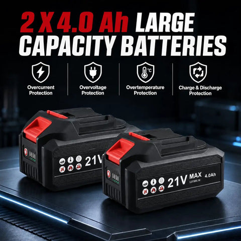 Heavy Duty Brushless Cordless Angle Grinder Kit, 4.5 Inch 3 Speed Cutting Tool With Paddle Switch, 2x 4.0 Ah batteries.