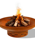 Heavy Duty 27.5 Inch Round Wood Burning Fire Pit For Outdoor Use Steel Bonfire Pit With Oxidized Finish, wood logs burning