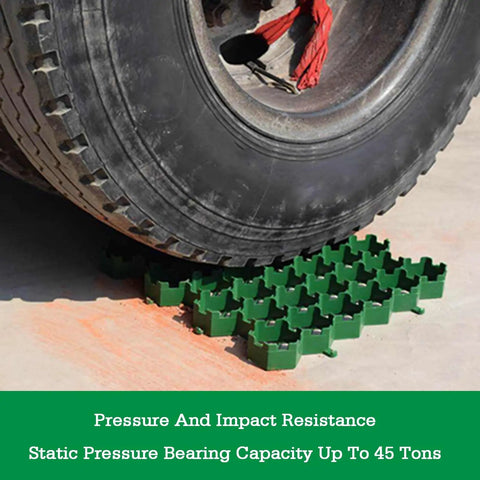 Heavy Duty Ground Reinforcement Grid Mat for Patios, Driveways, and Landscaping boosts stability and drainage under truck tire