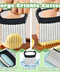 Large crinkle cutter for vegetables with stainless steel ridged blade and black ergonomic handle