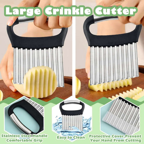 Large crinkle cutter for vegetables with stainless steel ridged blade and black ergonomic handle