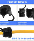 Heavy Duty Black Nylon Strain Relief Cord Connectors 6N 4 Model Fits Point Three Inch Round Wire with various fittings.