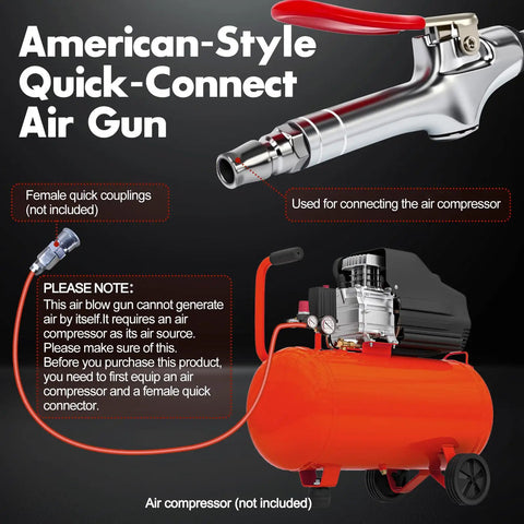 Pro Grade High Volume Air Blow Gun With Aluminum Guard For Quick Dust Blow Off And Debris Cleanup, heavy duty metal construction.