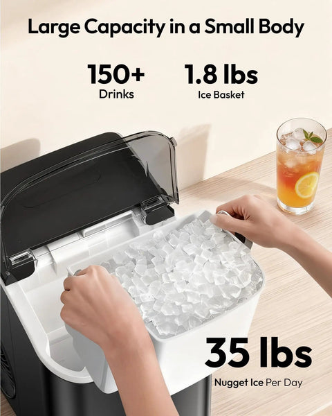 Countertop Nugget Ice Maker With Handle Ready In About 6 Minutes Produces Up To 35 Lbs Per Day Auto Clean Removable Top