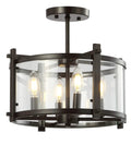 Oil Rubbed Bronze 15 Inch 3 Light Iron And Glass Modern Drum LED Flush Mount Ceiling Light For Hallway Entryway And Kitchen Industrial Farmhouse Style With Included LED Bulbs