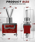 Dimensions of 4 Pack SPST Toggle Switches On Off 12V DC 30A Heavy Duty Waterproof with Boot Cap Cover, showing measurements
