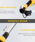 Diagram showing Six Speed Drywall Sander With Vacuum Attachment And LED Lights, highlighting telescoping handle and compact design.