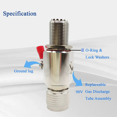 UHF PL259 Male To Female Lightning Arrester And SO239 Coaxial Surge Protector with 50 Ohm Impedance and Gas Discharge Tube