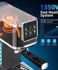 Top Shelf Touchscreen Espresso Machine For Home, Zero Sweat Cold Brew Coffee Maker With A Bright Color Panel, view of controls and heating system.