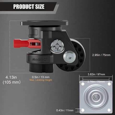 Low Profile Leveling Casters 3 Inch Beefy Heavy Duty With Brakes Swivel Industrial Caster Wheels Set Of 4 For Workbenches Up To 4800 Lbs Load Capacity Smooth Roll