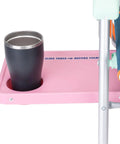 Ultra Premium Outdoor Lounge Chair With Smooth Slide Tray showing cup holder and pink slide tray for poolside relaxation.