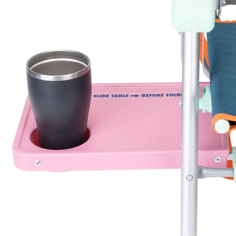 Ultra Premium Outdoor Lounge Chair With Smooth Slide Tray showing cup holder and pink slide tray for poolside relaxation.