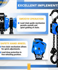 Quarter Ton Chain Hoist Come Along With Ten Feet Lift 550 Lbs Capacity G80 Chain Ratchet Hoist With Dual Hooks Mini Lever Hoist For Garages And Warehouses Heavy Duty Lifting Tool, blue side view