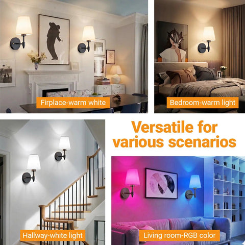 Two Pack Wireless Battery Operated Wall Sconces With 10000mAh RGB Rechargeable Magnetic Bulbs, Remote Control in various rooms