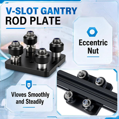 7 Pack 400mm Aluminum Extrusions With V Slot Gantry Rails, Rod Plates, Wheel Modules, And Universal 90 Degree Foldable Motorcycle And Bicycle Folding Foot Pegs For DIY 3D Printer And CNC Machine Projects, eccentric nut rod plate