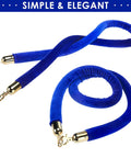 Blue Velvet Stanchion Rope With Polished Gold Hooks 4 Pack Crowd Control Barrier Ropes Durable Velvet Queue Barriers